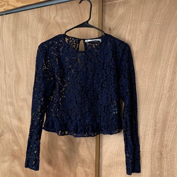 Navy Blue Floral Laced Top - Picture 1 of 3